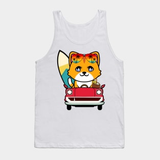 Cute orange cat driving to the beach Tank Top